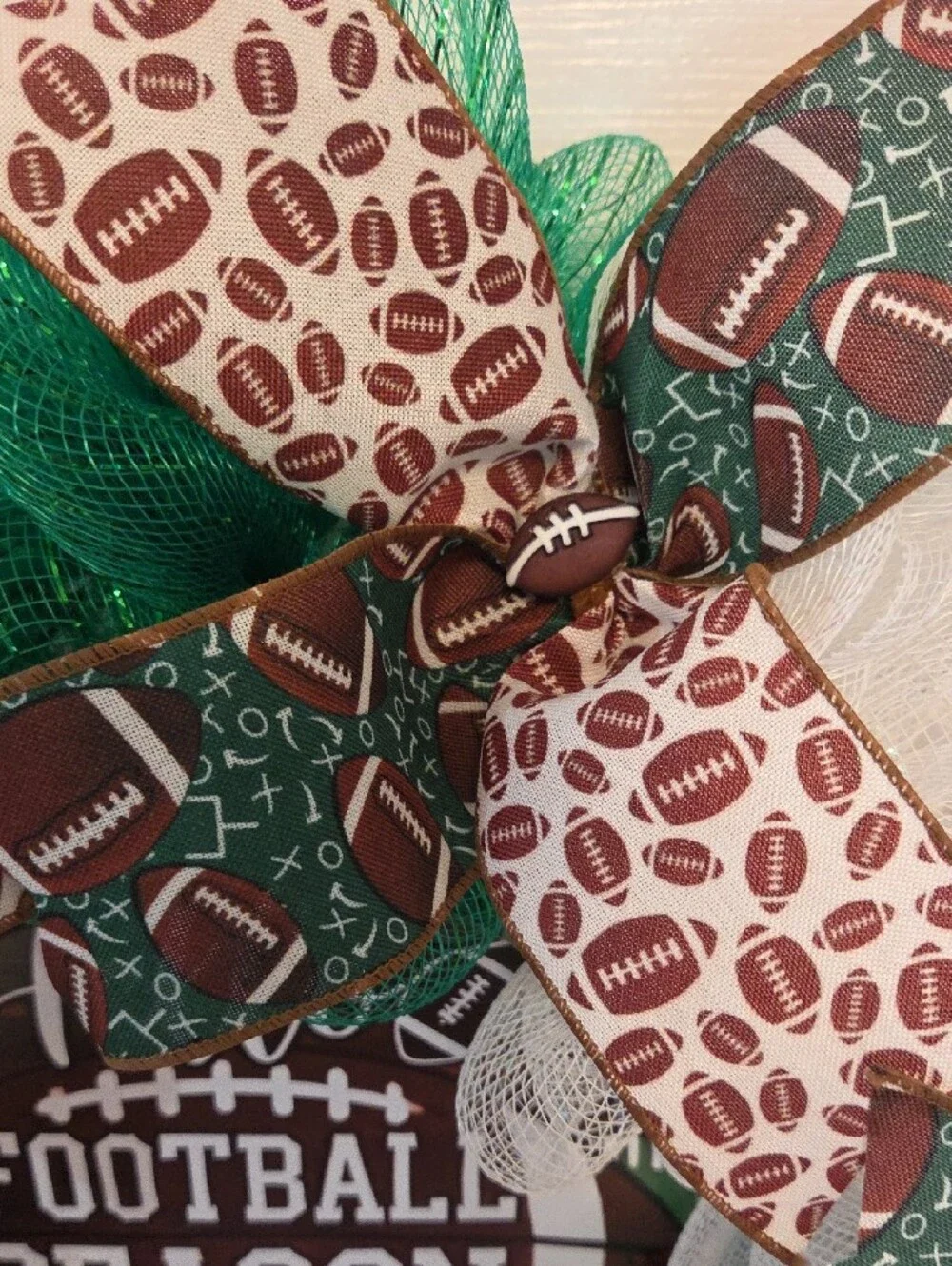 Hello Football Season Wreath - Green, White & Brown